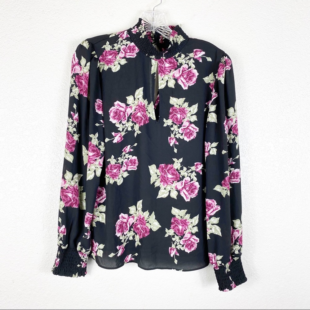 NWOT Socialite High Neck Floral Long Sleeve Top - Picture 2 of 8